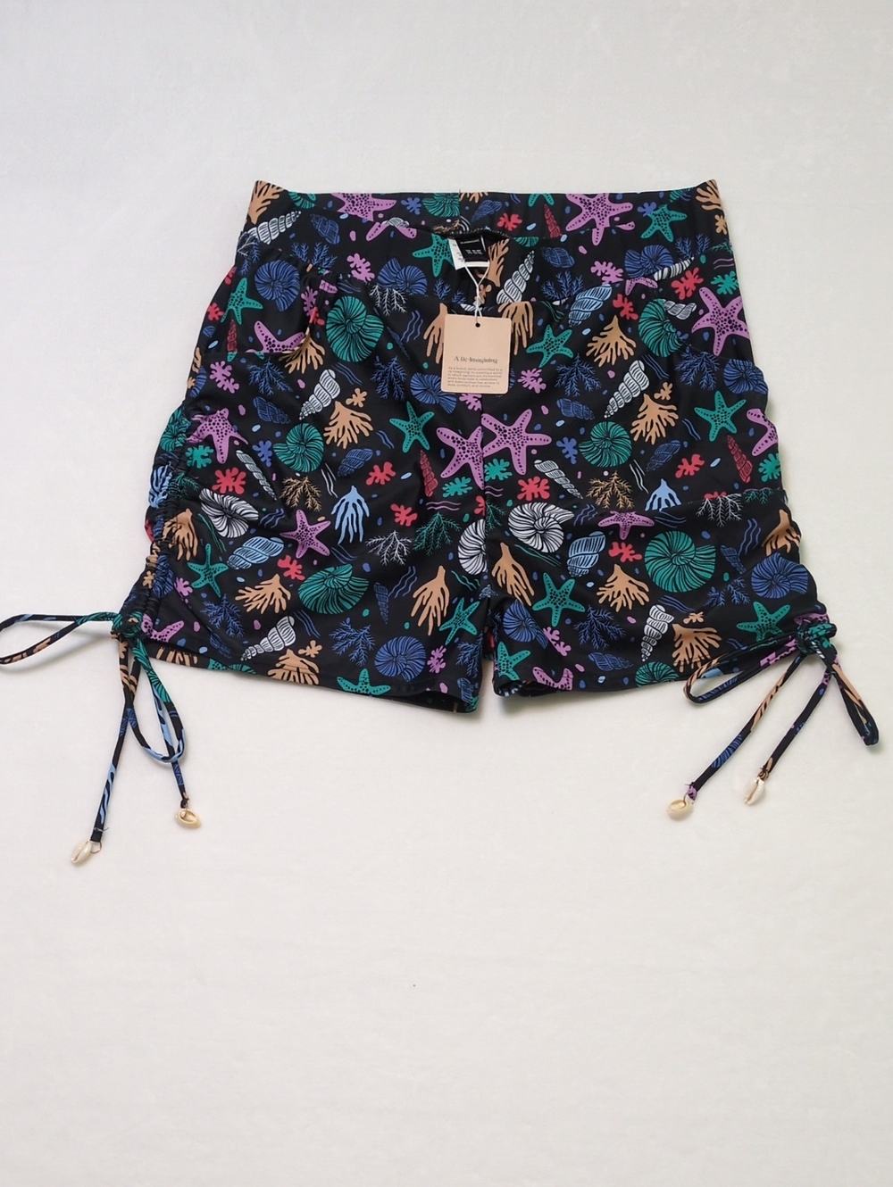 NWT BloomChic Black Seashell Print High-Waist Swim Shorts Size 18-20 Pockets